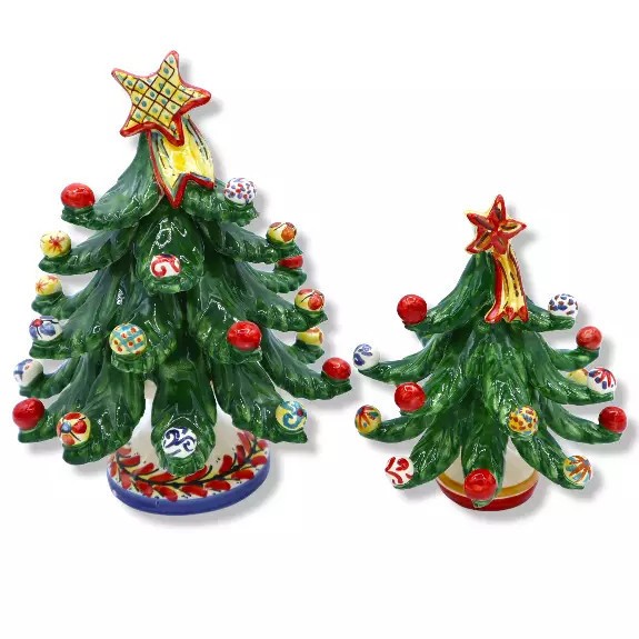 Handmade Ceramic Christmas Tree from Caltagirone with Comet Star in Two Sizes