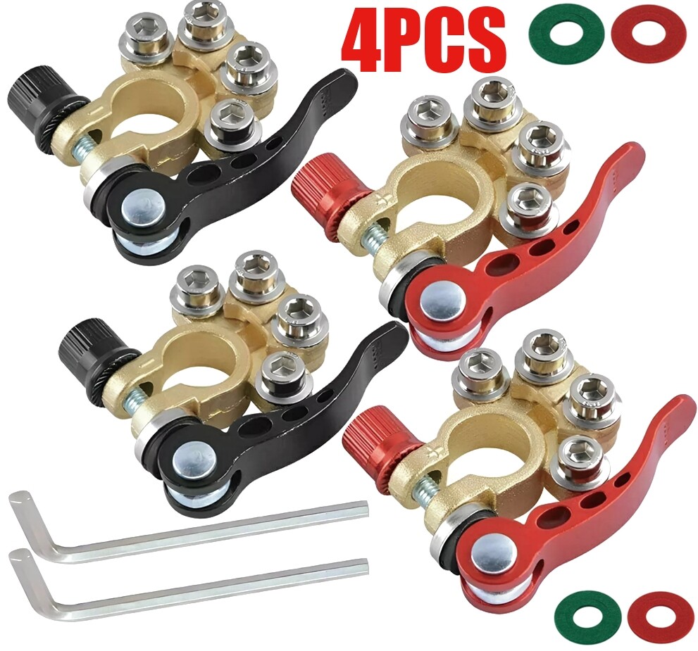 Car Battery Terminal Connectors 4Way Quick Disconnect Release Terminal Clip 4Pcs