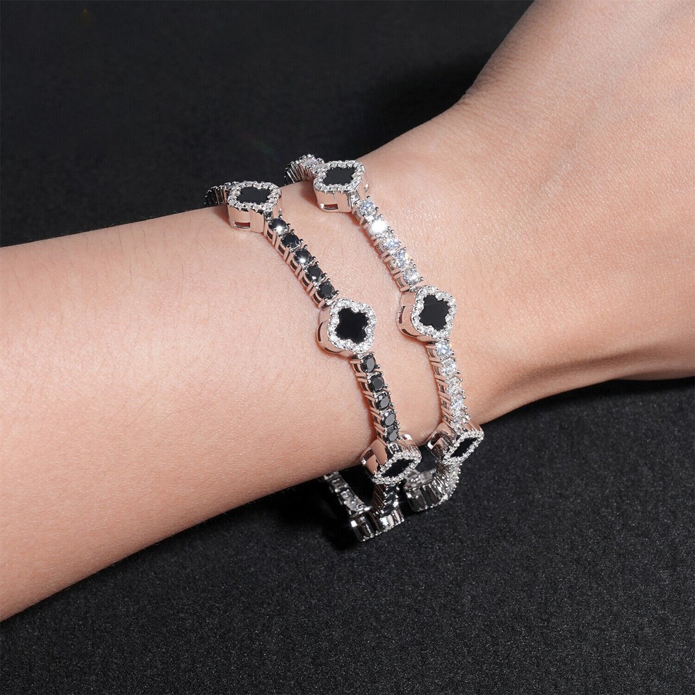 3mm Moissanite Tennis Chain Bracelet with Black Onyx for Men Women Lucky Jewelry Gift