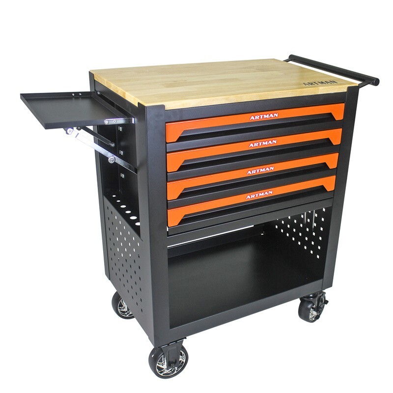 4-Drawer Rolling Tool Cart with Wooden Top for Garage Storage  