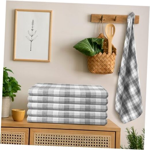 6-Piece Grey & White Checkered Kitchen Towels 20x30 Inches