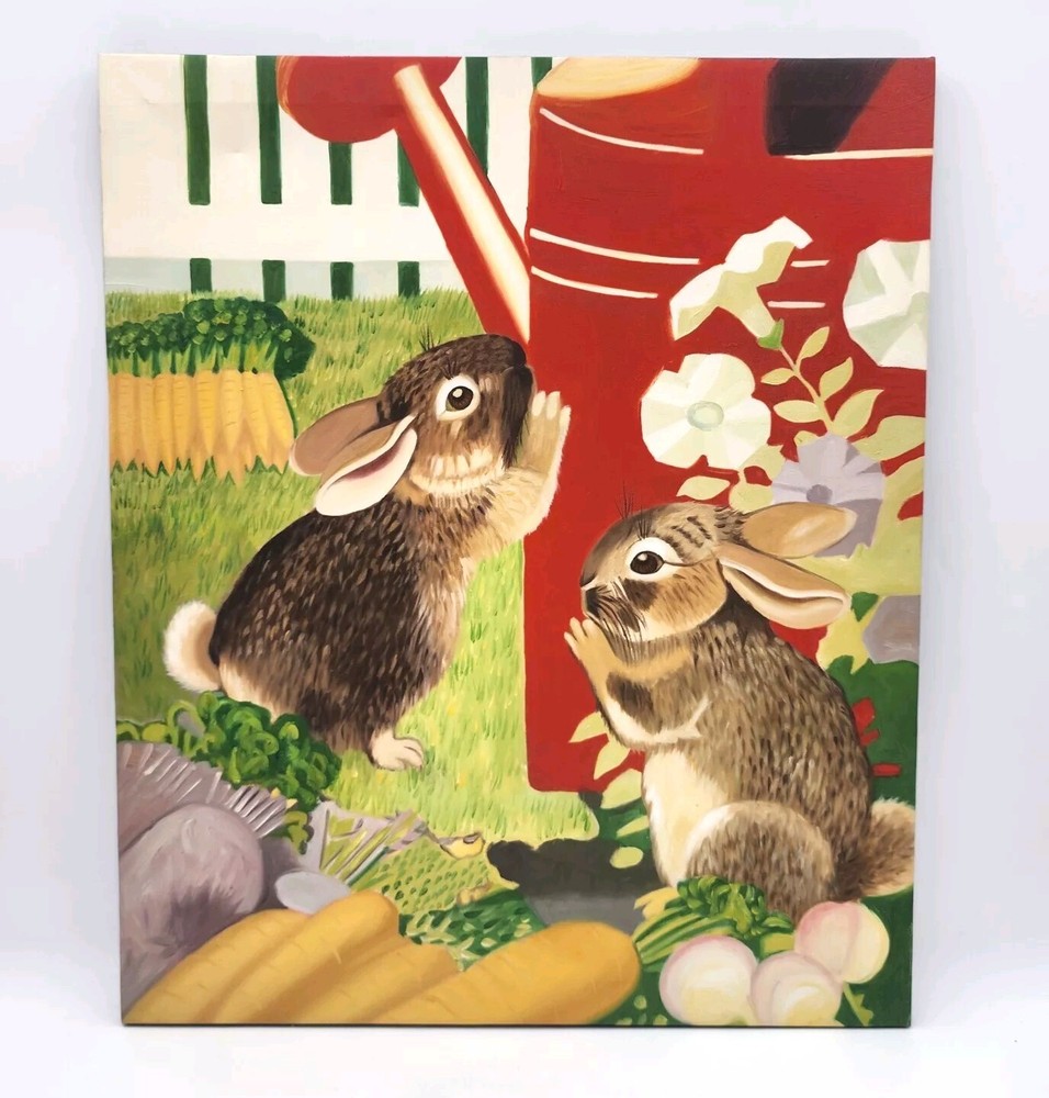 Painting Print Wall Hanging Art On Canvas Rabbits Bunnies Easter Spring 20