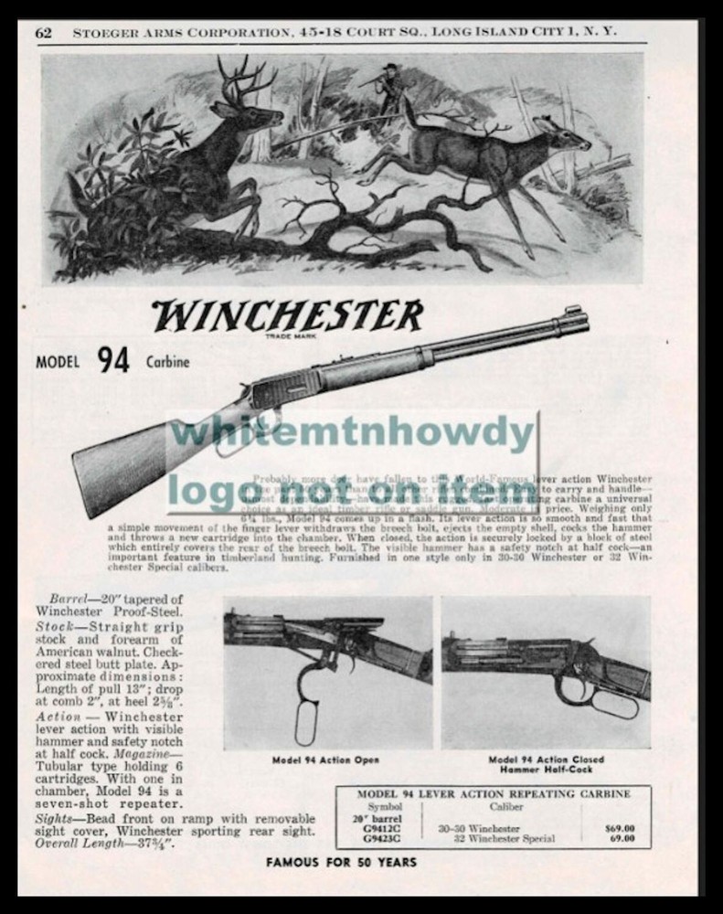1954 WINCHESTER Model 94 Carbine Original PRINT AD