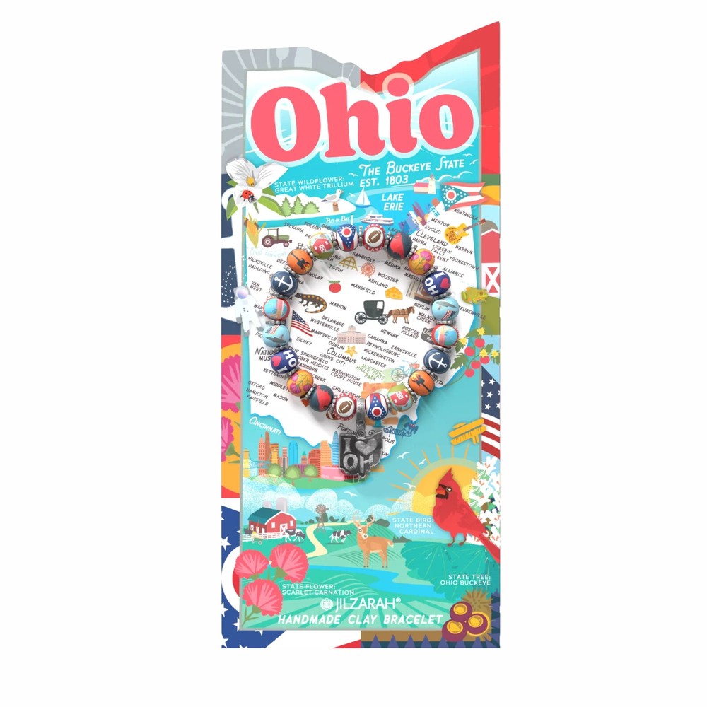 NEW JILZARAH Handmade Clay Beads DESTINATION OHIO Multi color 8mm Bracelet