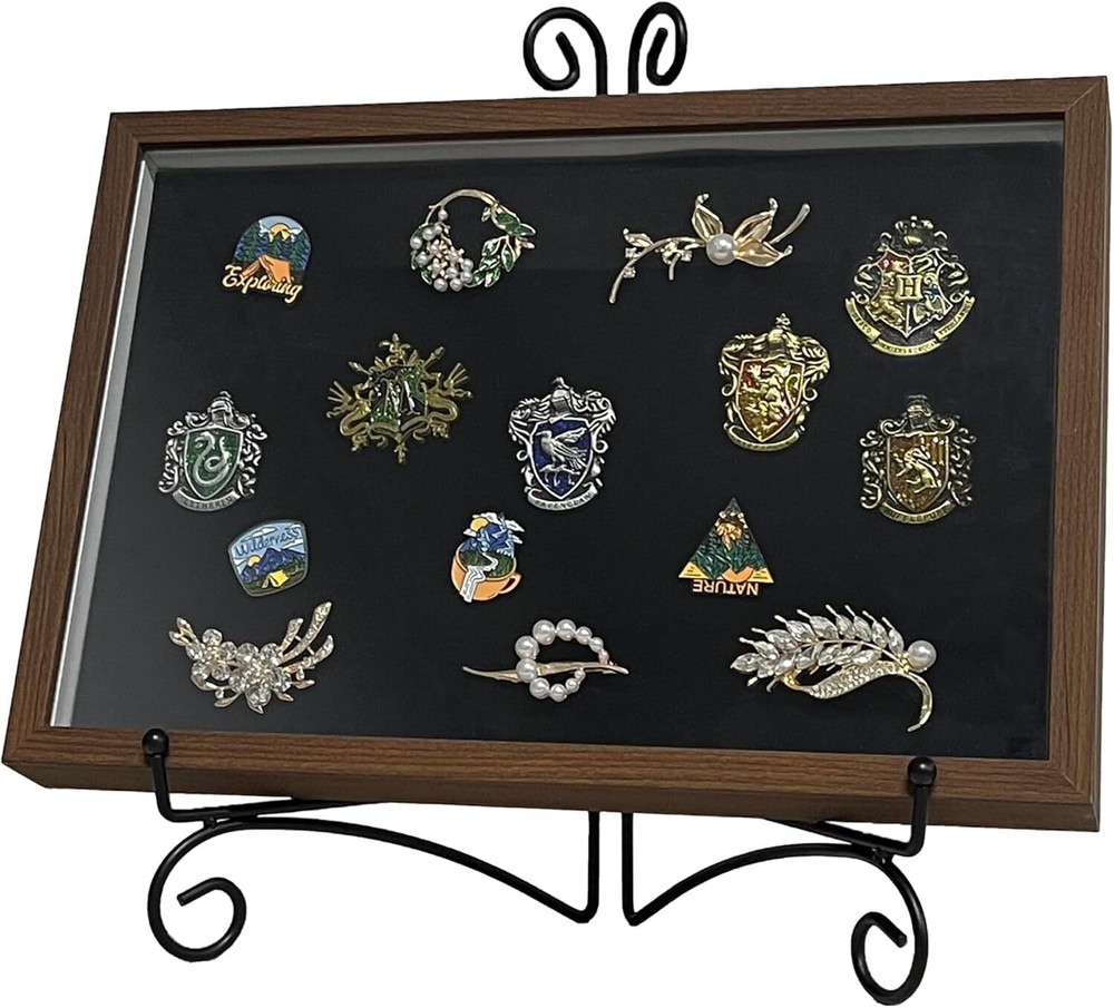 Pin Display Shadow Box Frame with Tabletop Stand for Medals & Jewelry