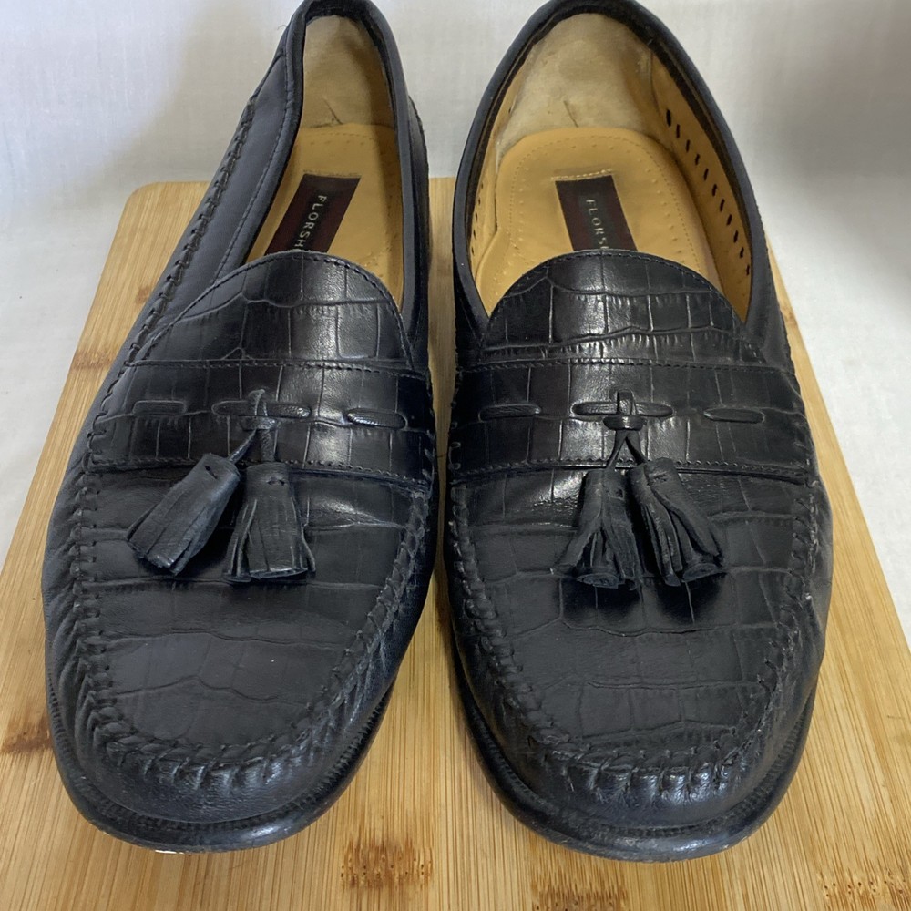 Florsheim Pisa 18469 Black Leather Croc Tassel Loafer Dress Shoes Men’s 9.5 D