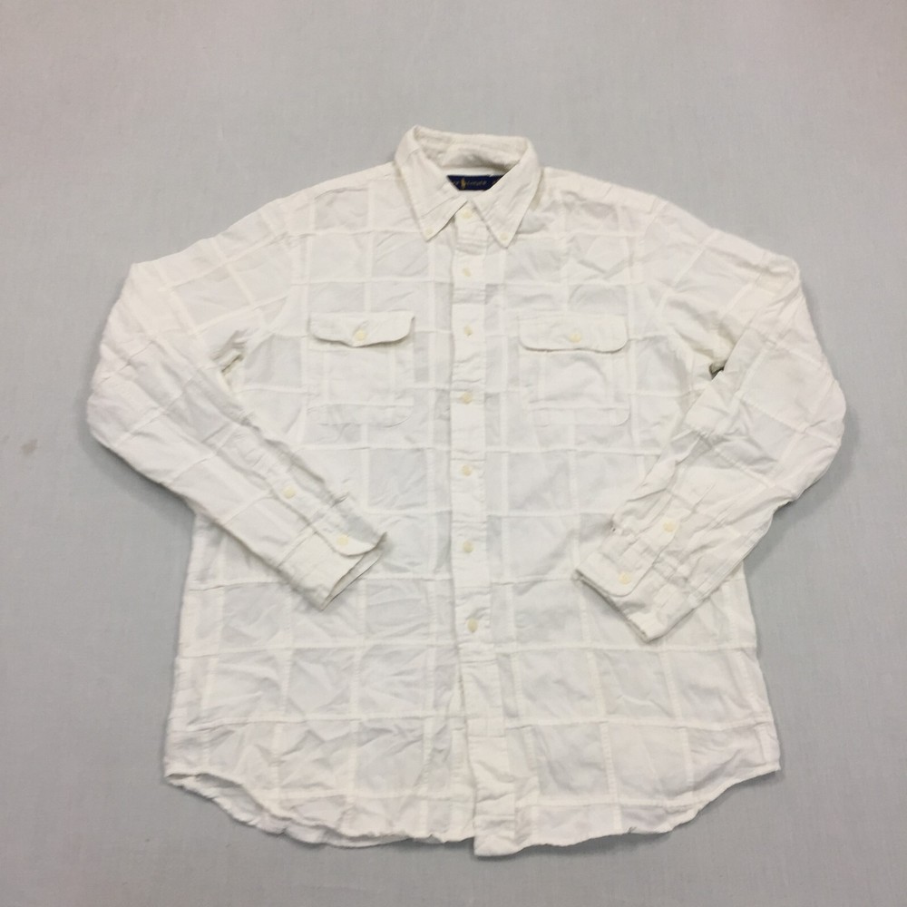 Ralph Lauren Silk Mix Shirt Mens Medium Button Up Long Sleeve White (M)
