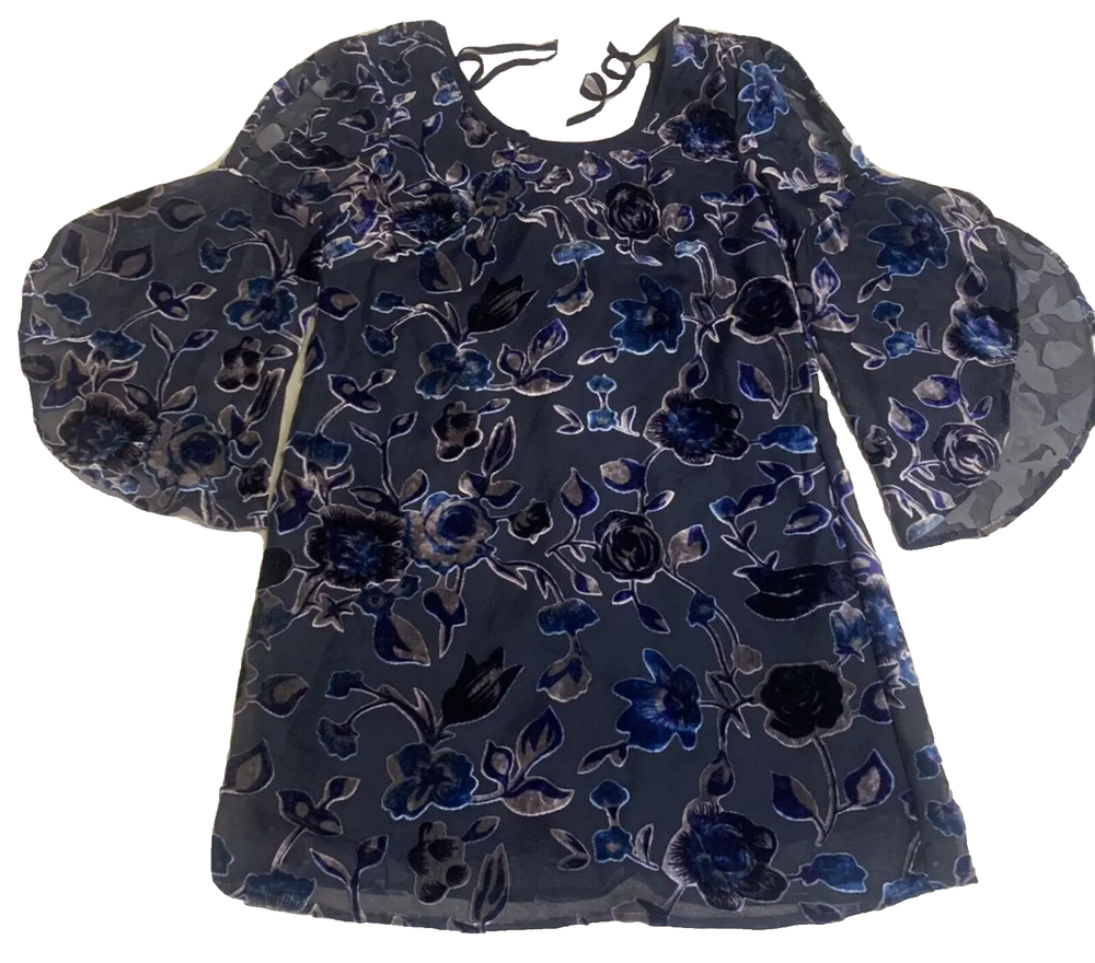 NWT Band of Gypsies Dress Womens Ex-Small Boho Flutter Sleeve Navy Velvet Dress