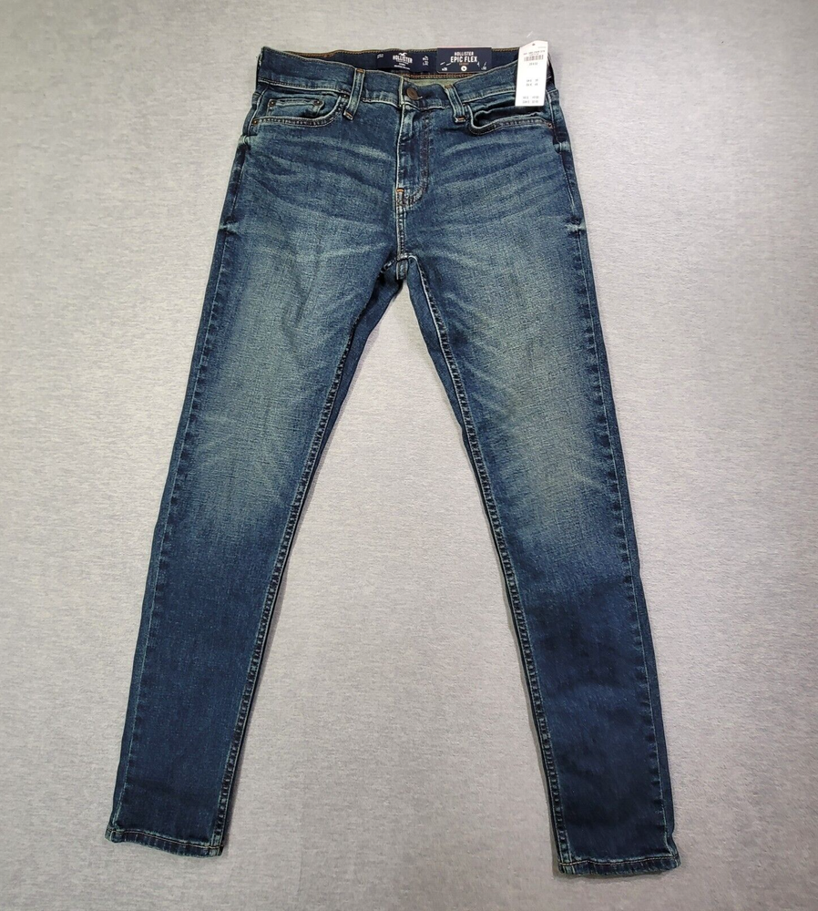Hollister Jeans Mens 29x32 Blue Epic Flex Skinny Whiskered Low Rise NWT