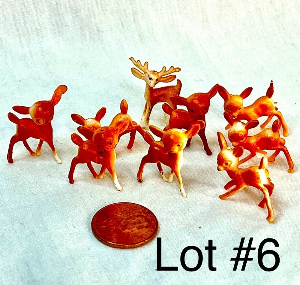 Vintage mini reindeer Hong Kong plastic diorama Tiny Antlers Christmas MCM Lot