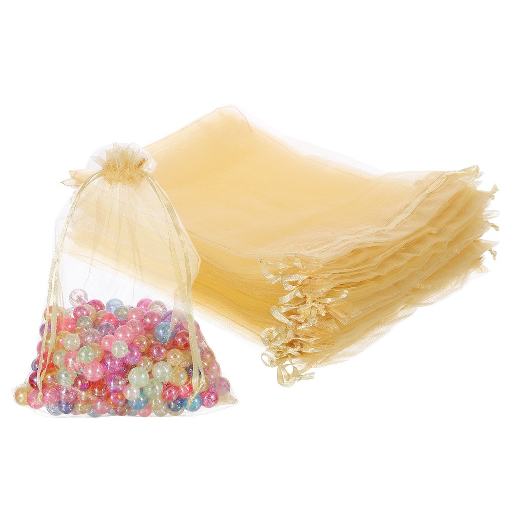 100 Pcs Black Organza Bags 6 x 9 Inch Mesh Gift Bags with Drawstring for Gift