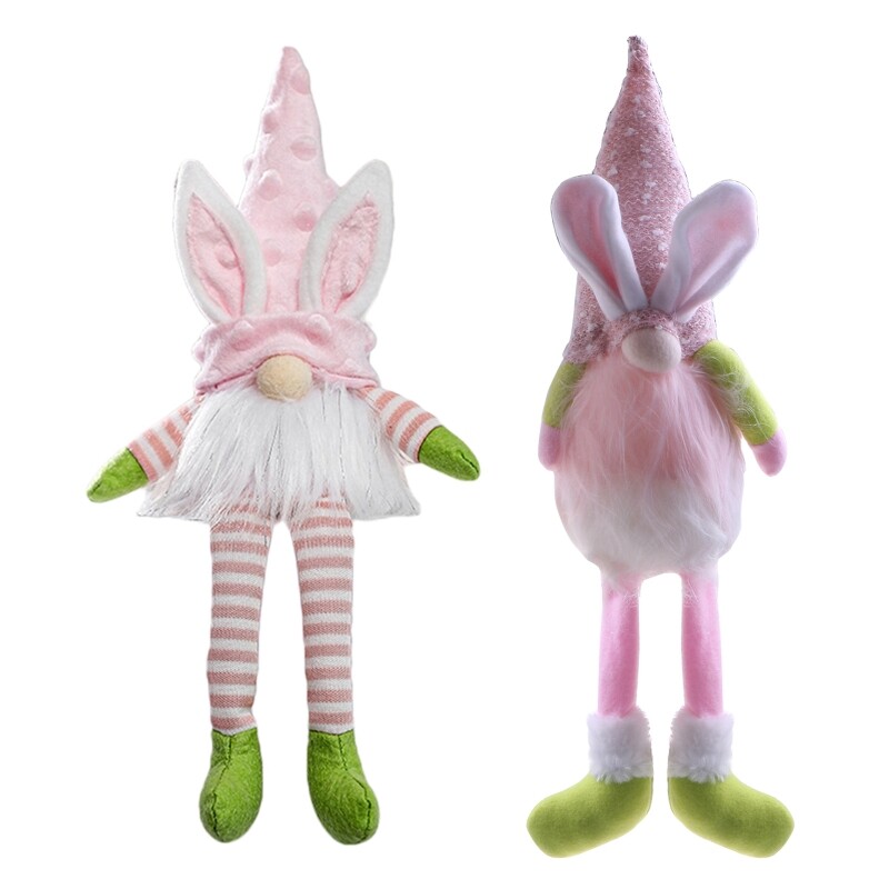 Easter Bunny Gnome Faceless for Dwarf Decoration with Light Rabbit Plush To