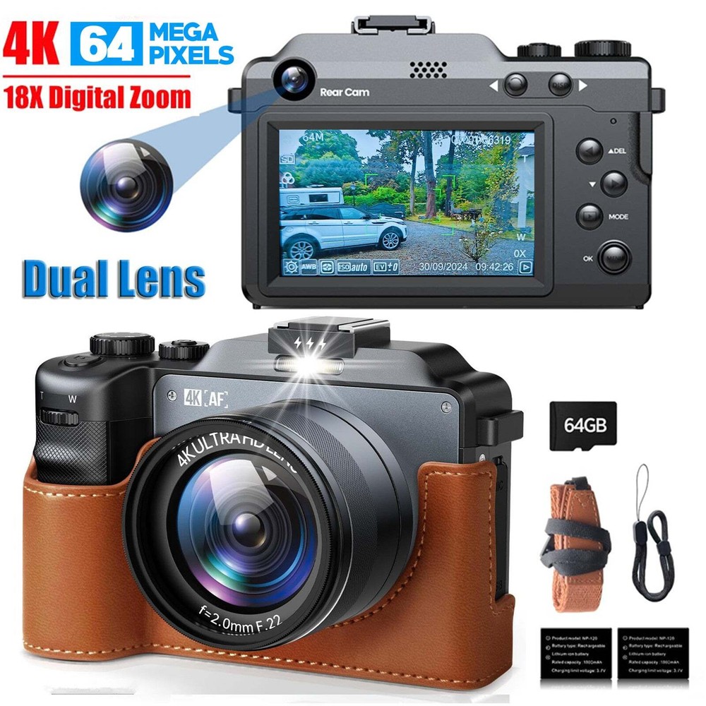 3.0'' Screen 4K Point and Shoot Digital Camera 18X Zoom Dual Lens for Beginner