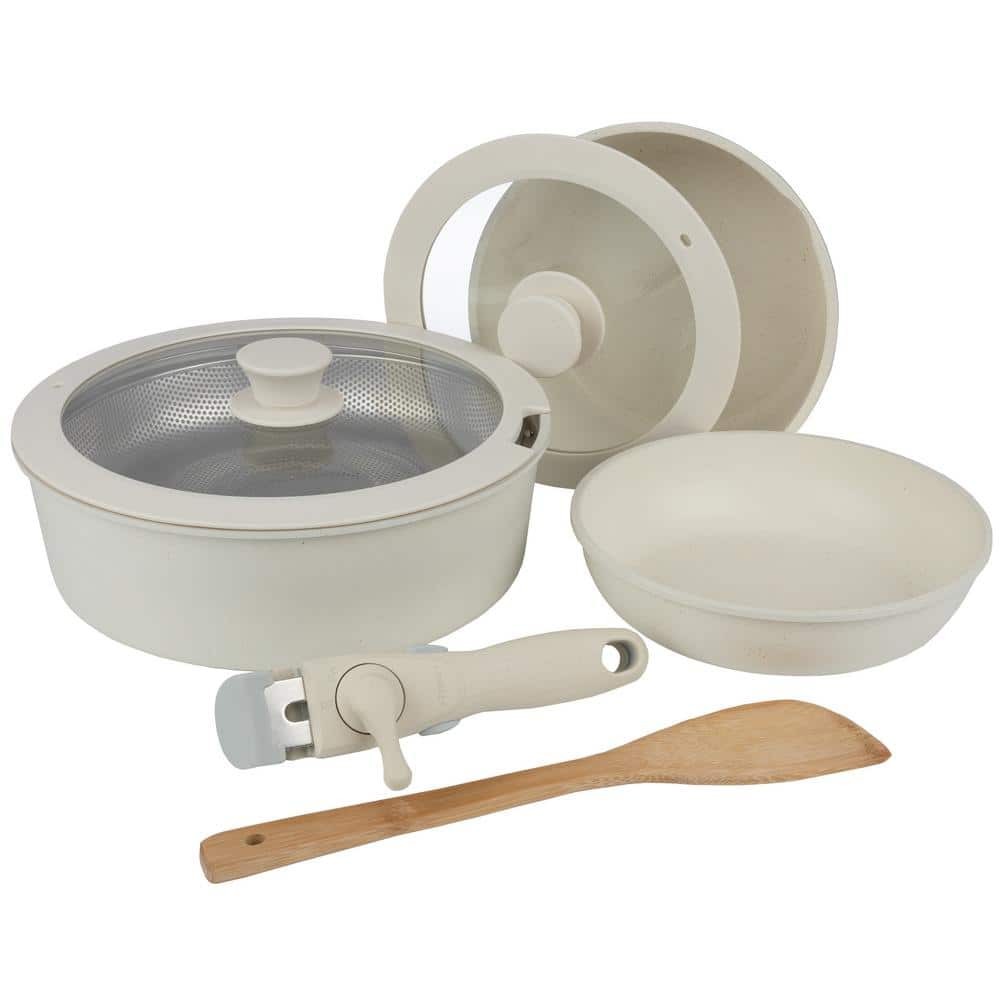 8-Piece Cream Aluminum Cookware Set with Sturdy Handle  