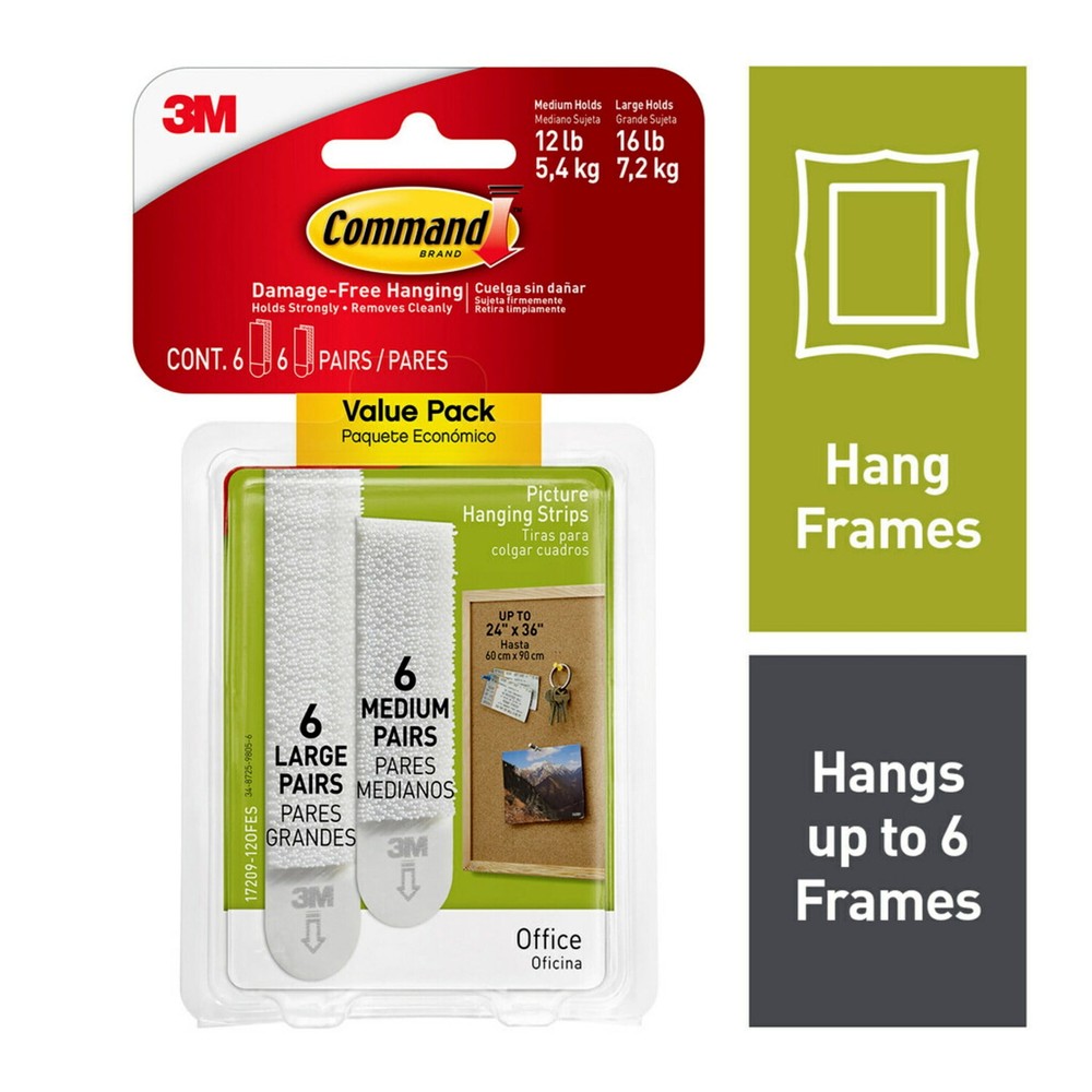 Command Medium and Picture Hanging Strips,White,6 Medium Pairs and 6 Large Pairs