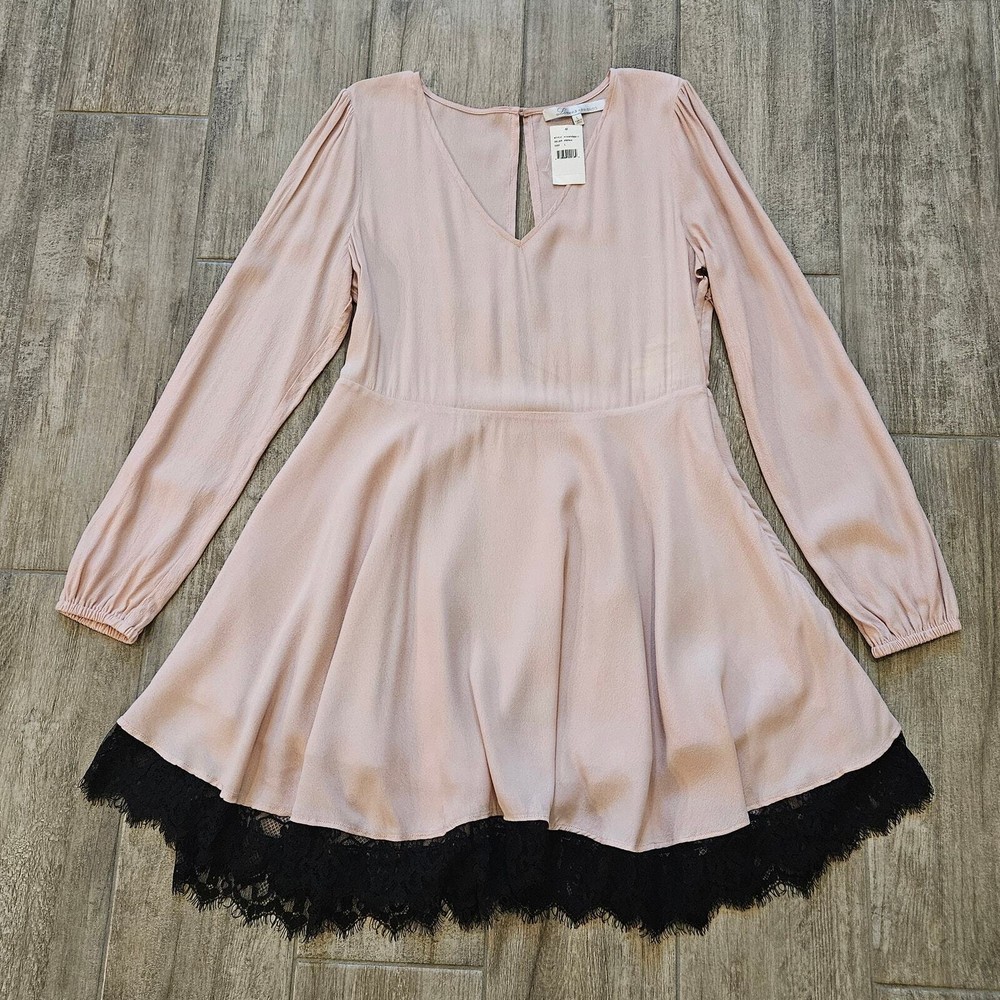 Lovers & Friends Pink Fit & Flare Mini Dress Long Sleeve Women Size L