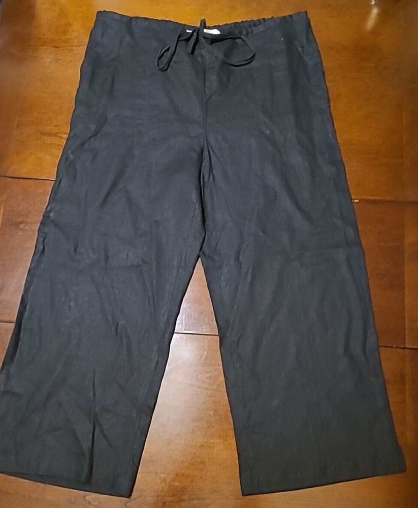 Macy's Studio M Black Linen Stretch DrawString Palazzo Pants/Slacks Wide Legs XL