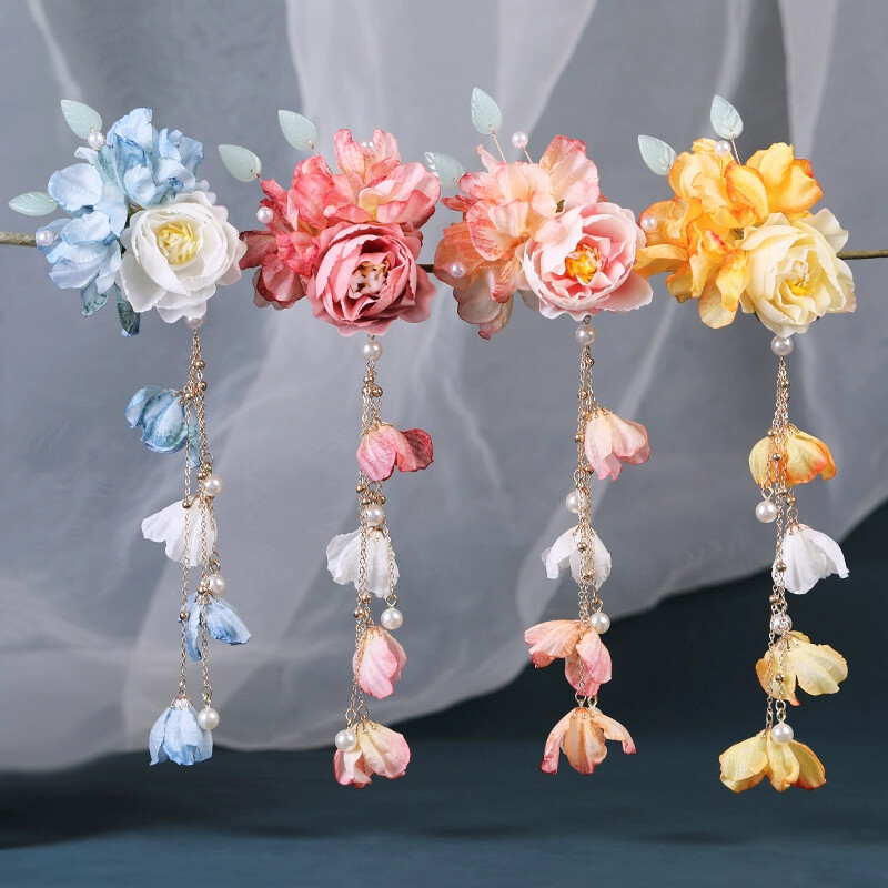 Elegant Chinese Hanfu Hair Accessories with Flower Beads and Tassel Designs
