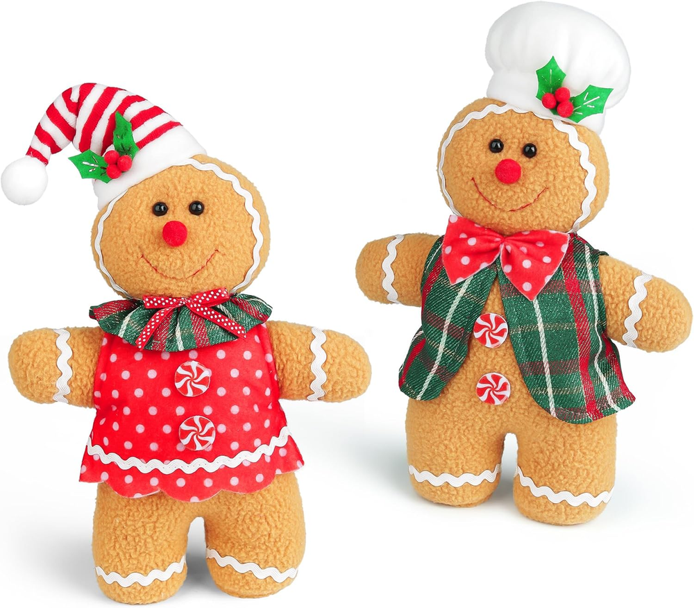 Gingerbread Man Christmas Plush Doll Sets, 2Pcs Handmade Boy Girl Stuffed Animal