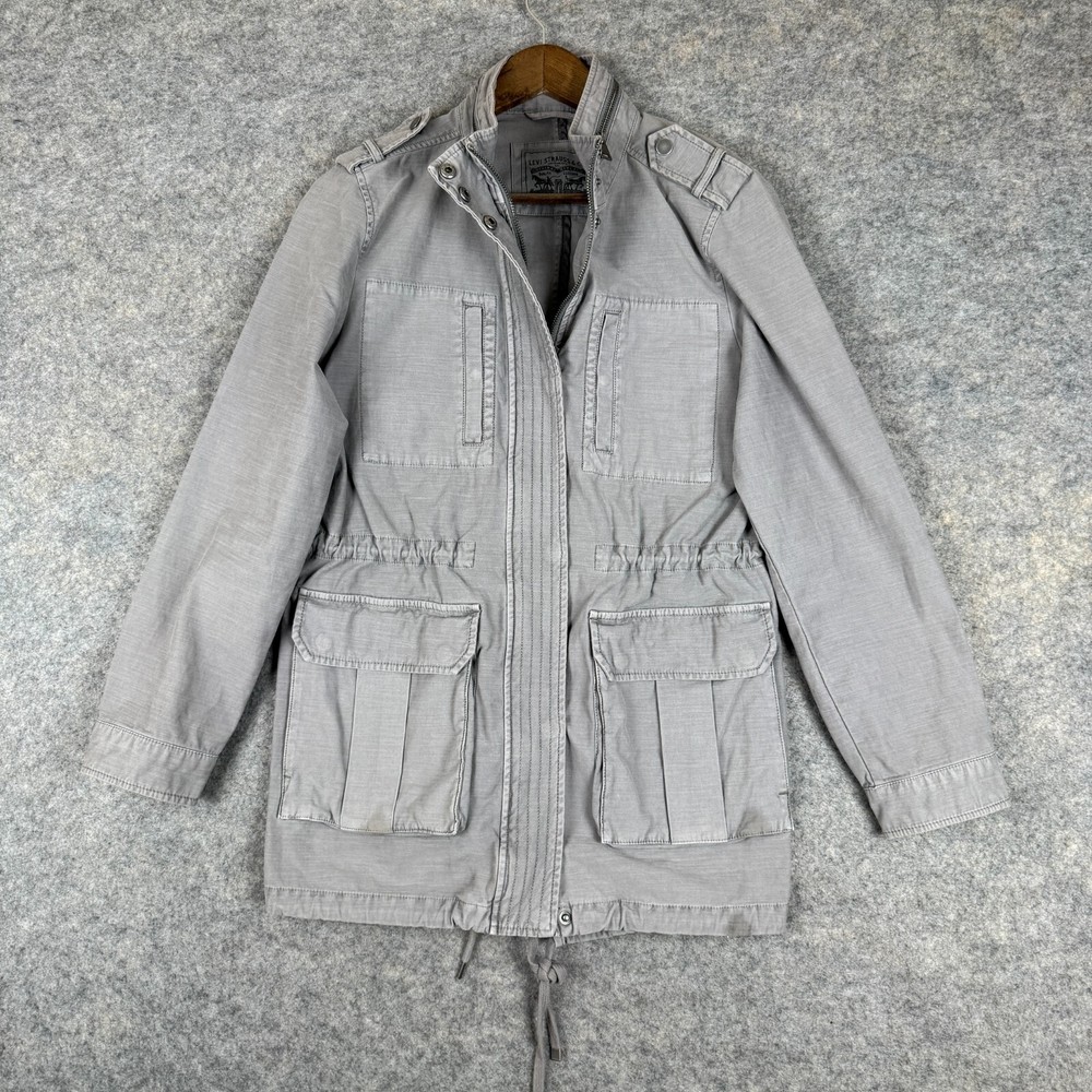 Levis Womens Small Lightweight Gray Military Utility Snap Zip Jacket