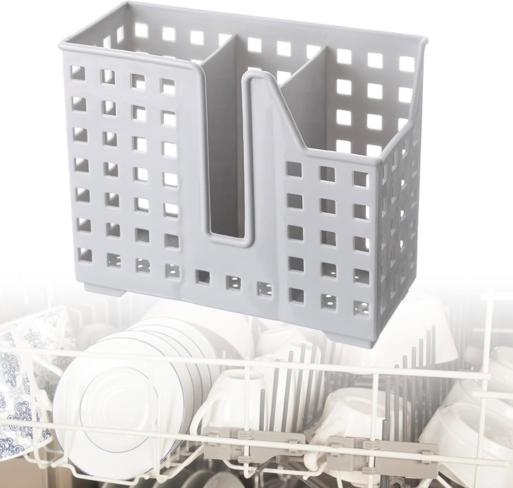 Grey Dishwasher-Safe Chopstick & Straw Holder Basket for Small Items