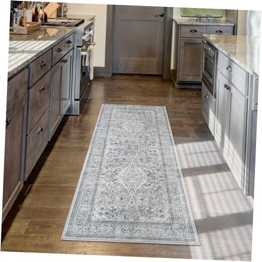 Gray Washable Non-Slip 2x6 Runner Rug for Indoor Low Pile