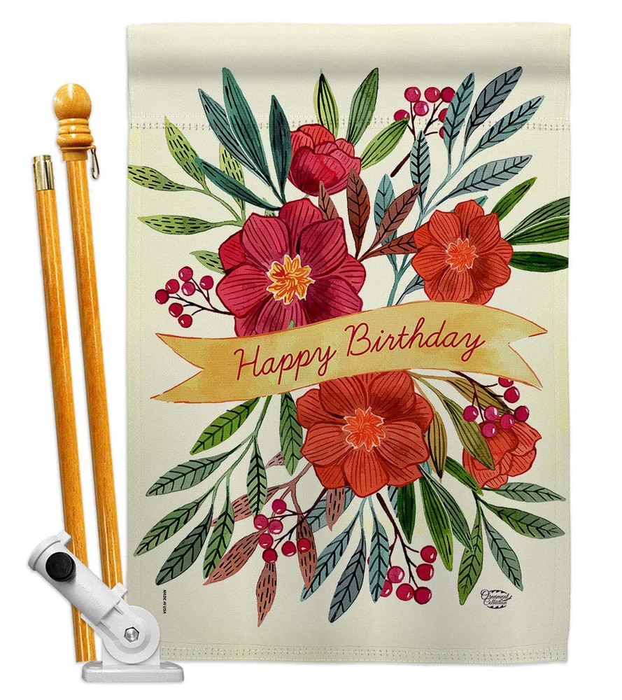 Happy Birthday House Flag Set with Cake Candy Bouquet Gift for Celebration Occasion