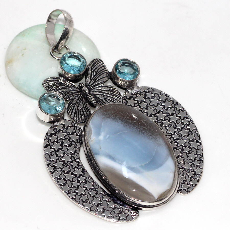 Owhyee Blue Opal Blue Topaz Jewellery Pendant Handmade Gemstone Size 2.6