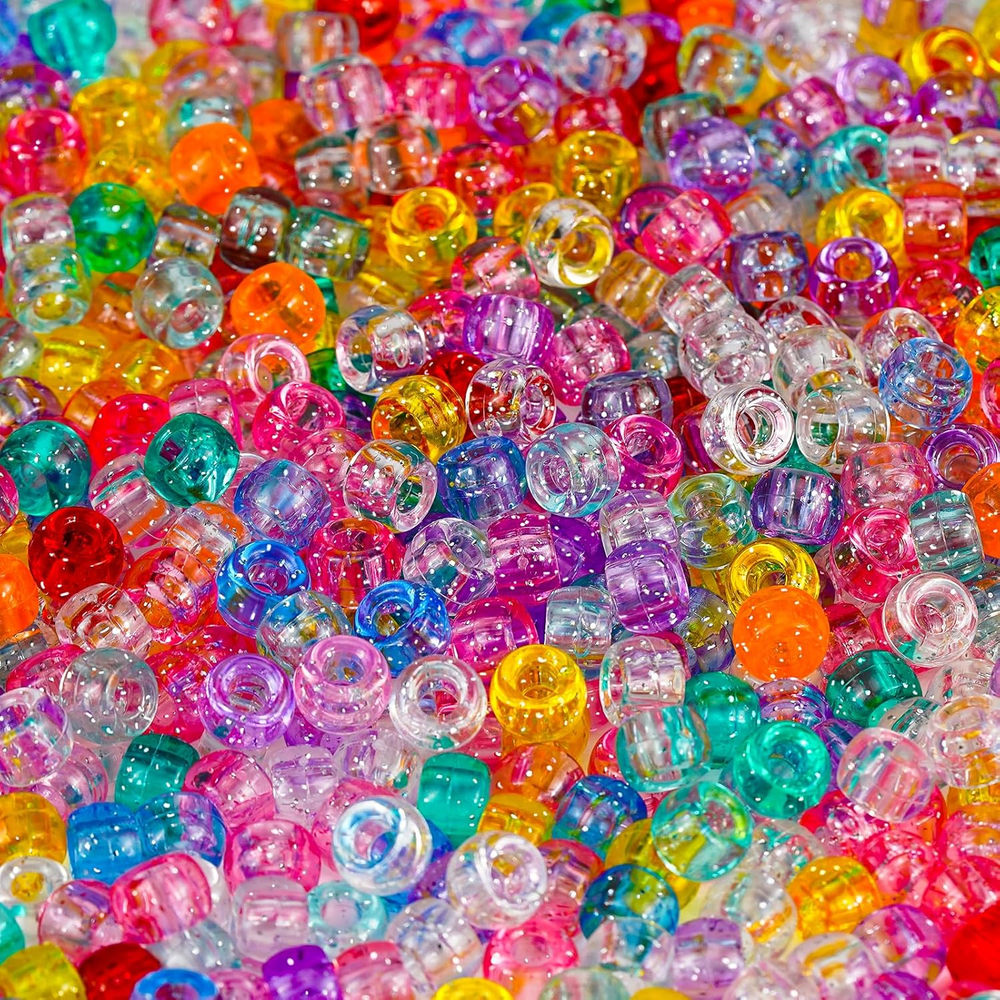 1000+ Colorful 9mm Glitter Plastic Pony Beads Bulk for Crafts Jewelry DIY