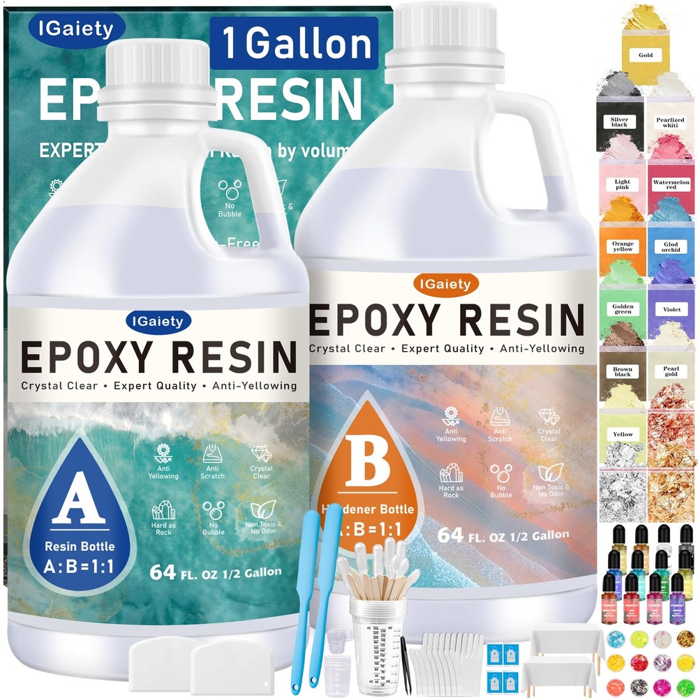 1 Gallon Crystal Clear Epoxy Resin Kit No Yellowing High-Gloss Finish