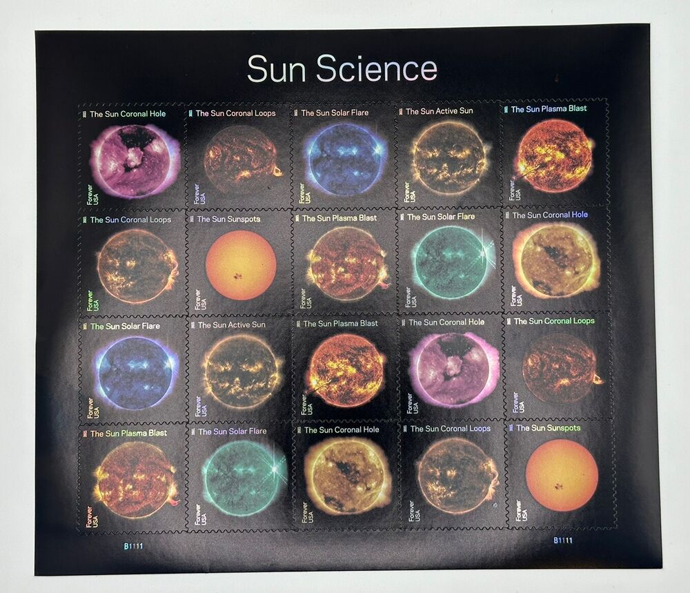 Sun Science NASA Space Sheet of 20 Stamps For Birthday Wedding Collection