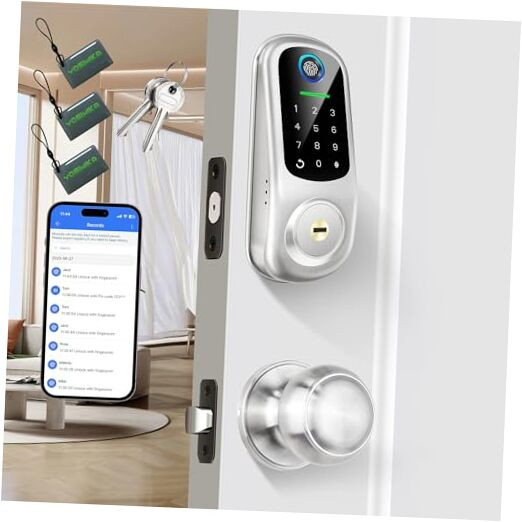Smart Keyless Entry Fingerprint Deadbolt Door Lock with Handle