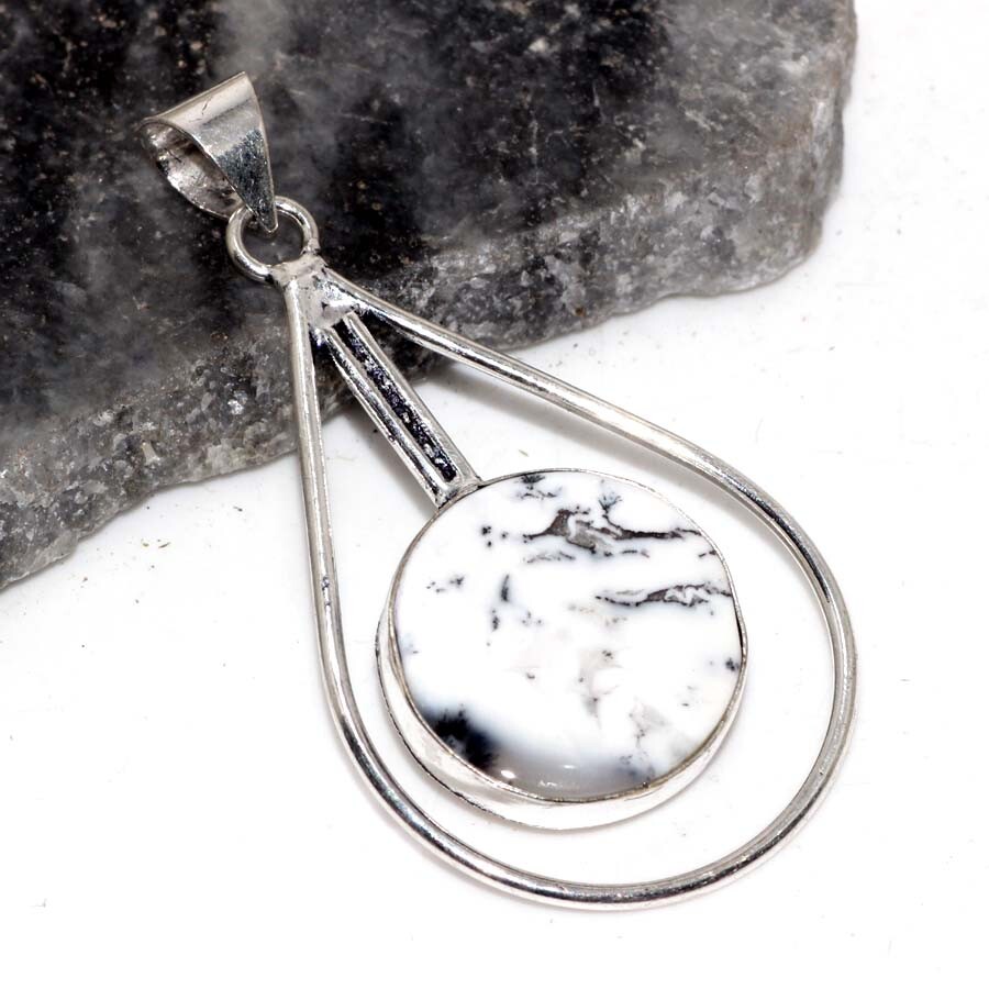 Dendritic Opal 925 Silver Plated Gemstone Pendant 2.4