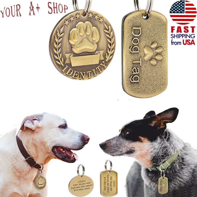 Custom PET NAME ID Brass Dog Cat Tags Military Personalized For collar Engraved