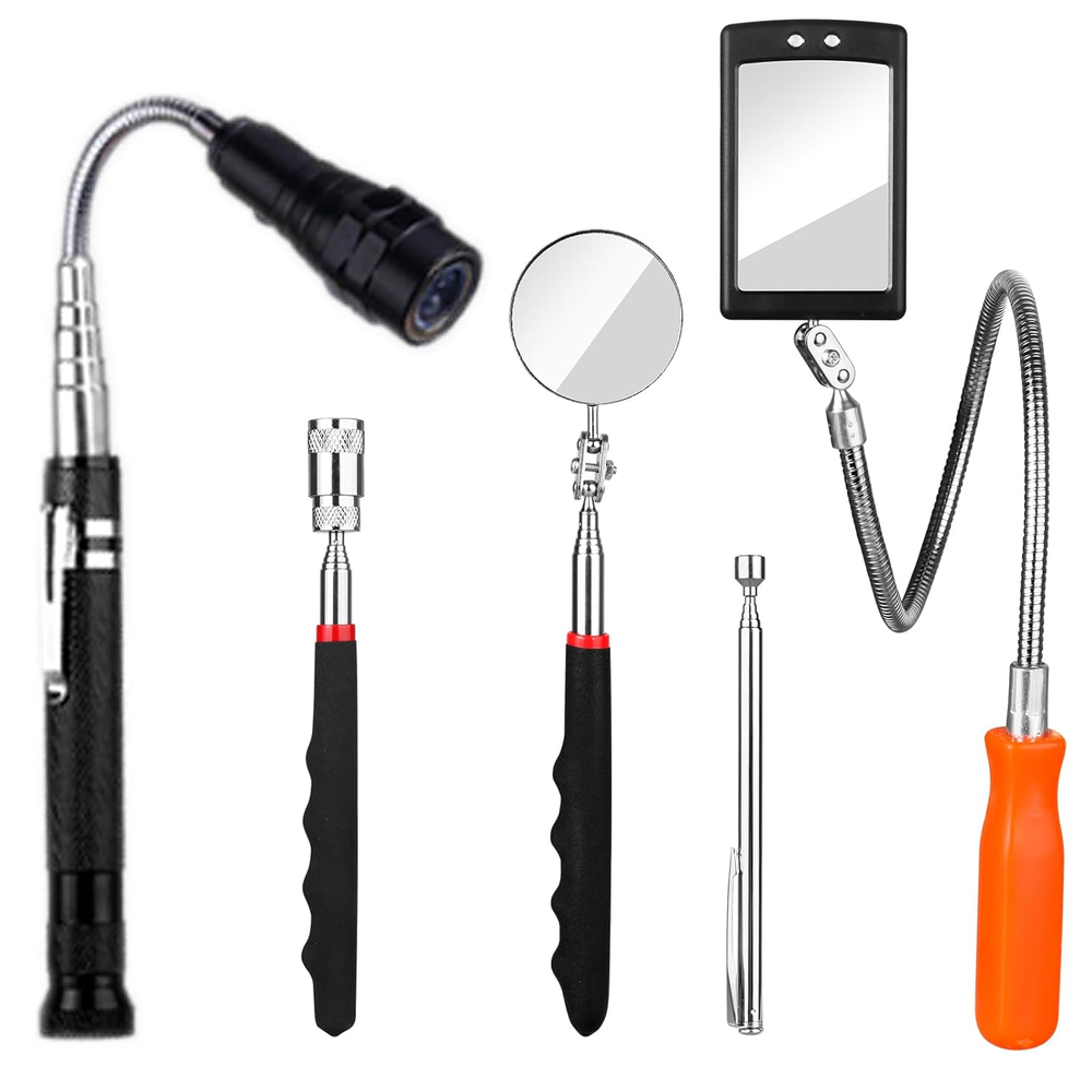 Telescoping Magnetic Pickup Tool Set, Extendable Magnet Flashlight with Mechanic