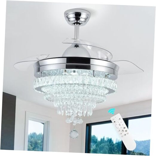 42 Inch Dimmable LED Crystal Chandelier Ceiling Fan with Lights