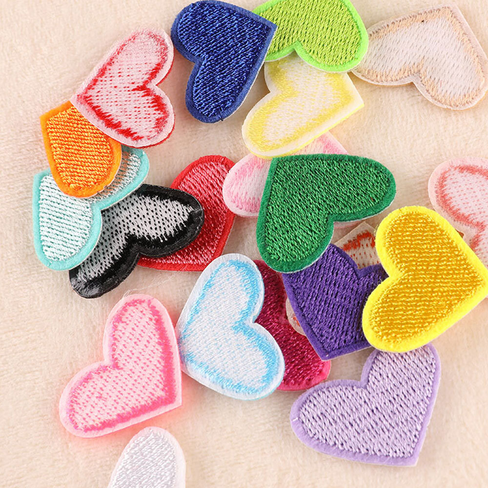 20pcs Colorful Embroidered Love Heart Sew-Iron On Patch DIY Applique Badge