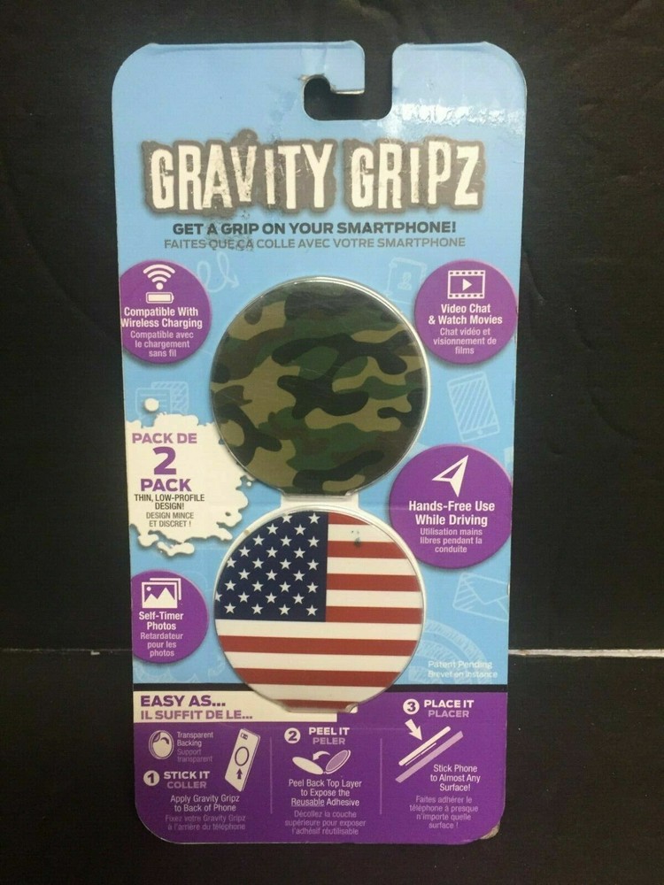 NEW Gravity Gripz 2-Pack Set. Grips For Smartphone flag and camo buy now-image