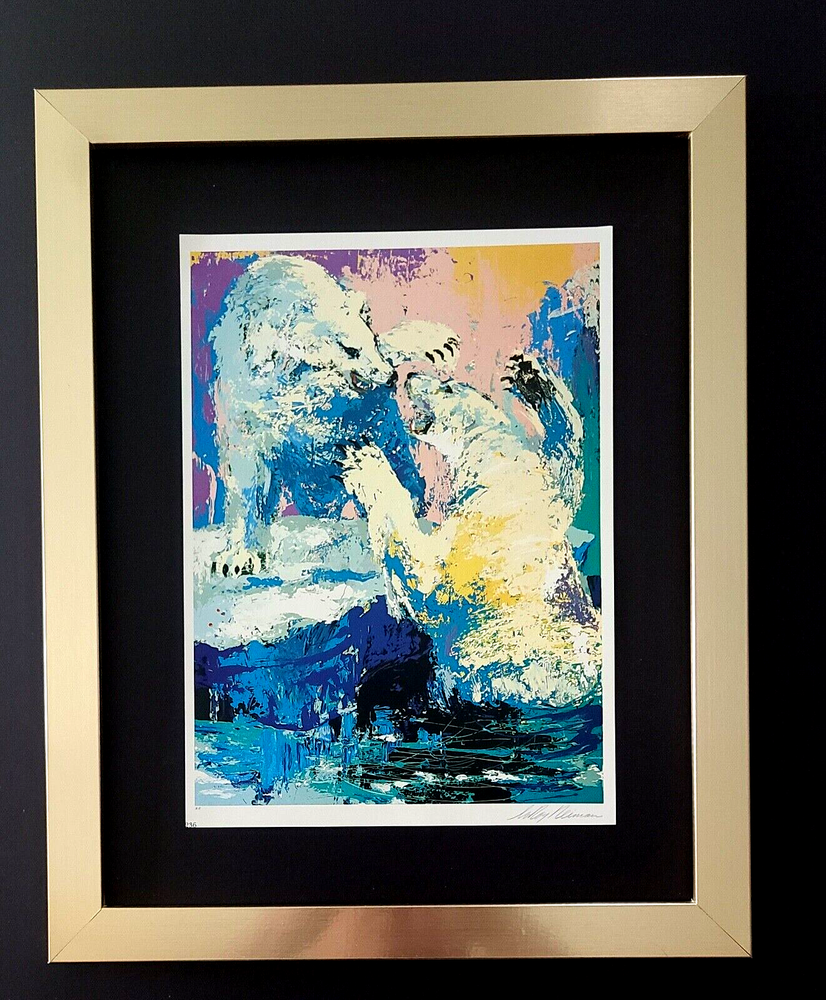 Leroy Neiman Signed Polar Bears Framed Art Print 1990s Vintage Collectible Buy Now-image