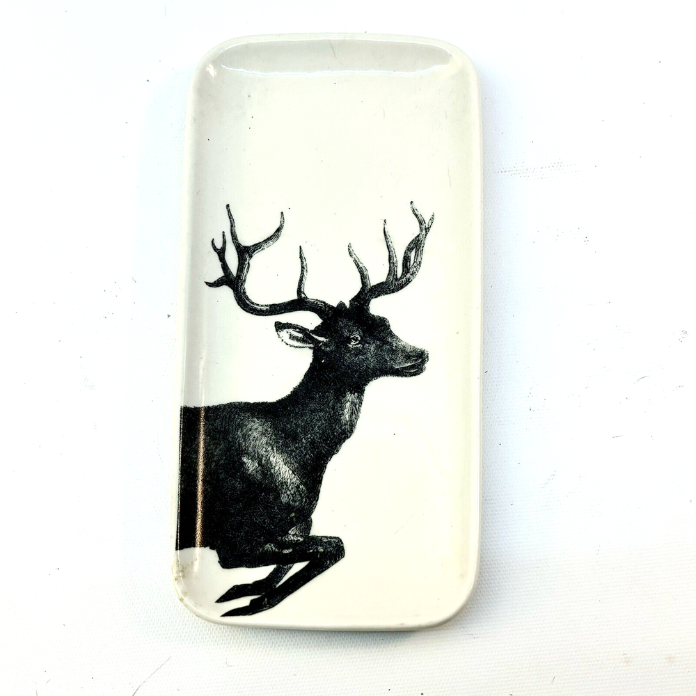 Black & White Stoneware Deer Trinket Dish Spoon Rest 8x4