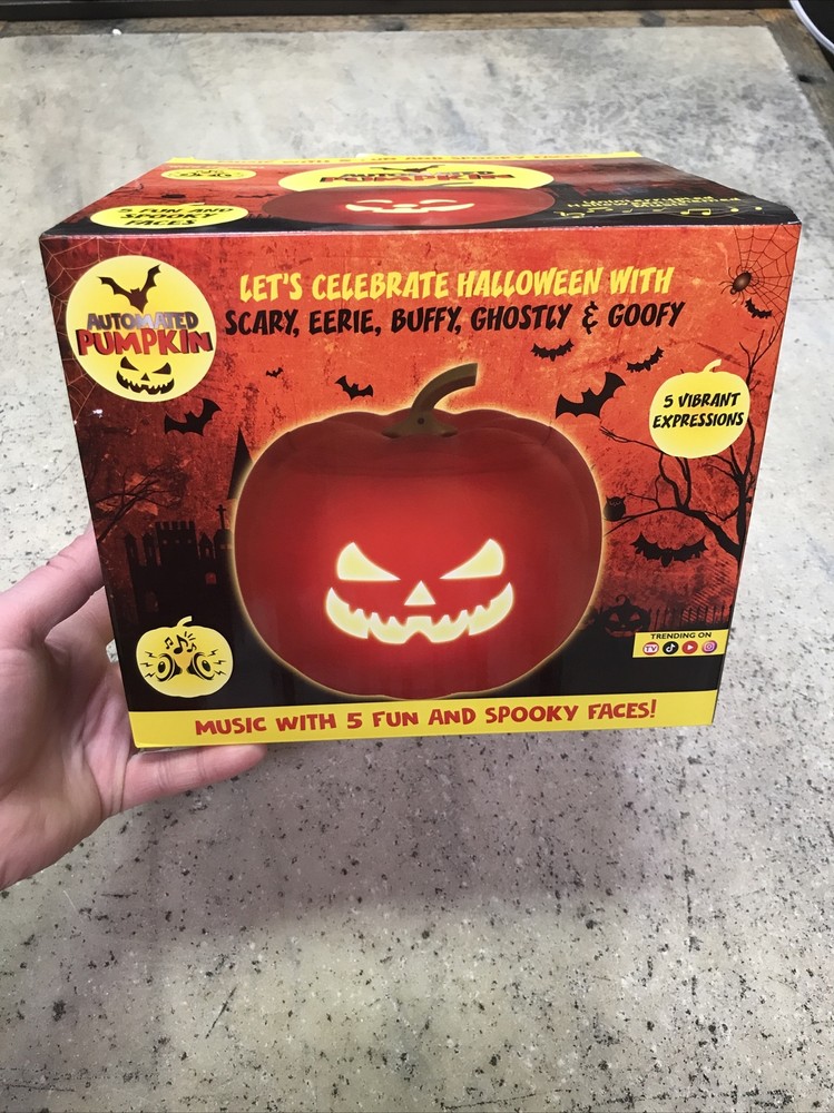 Automated Pumpkin with 5 Different Spooky Faces Built-in Speakers LEDs - NEW NIB-image