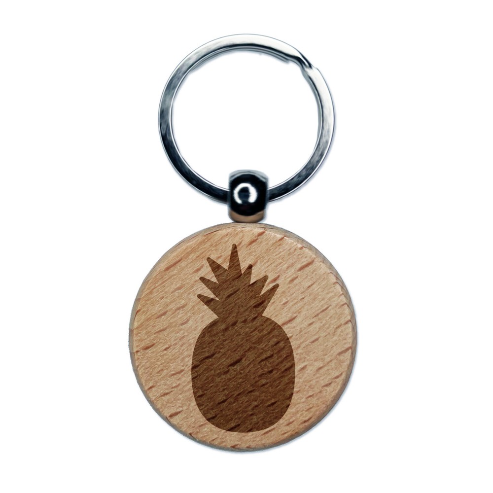 Pineapple Fruit Solid Engraved Wood Round Keychain Tag Charm