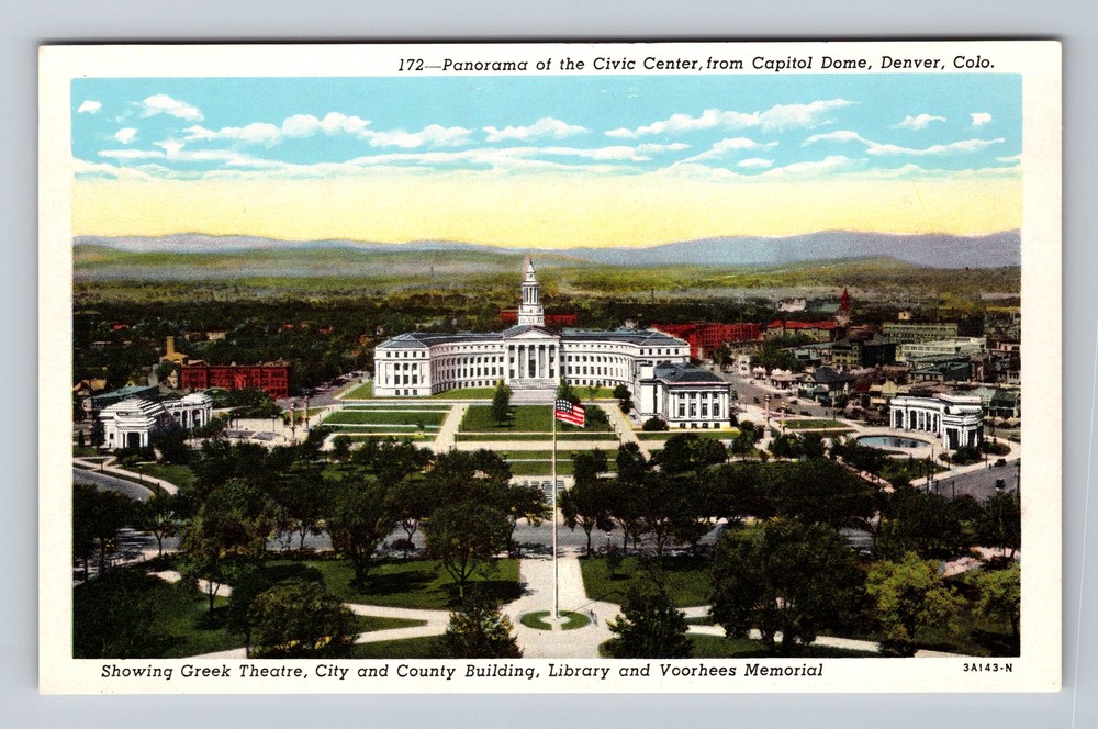 Denver CO-Colorado Panorama Civic Center Capitol Dome Theatre Vintage Postcard