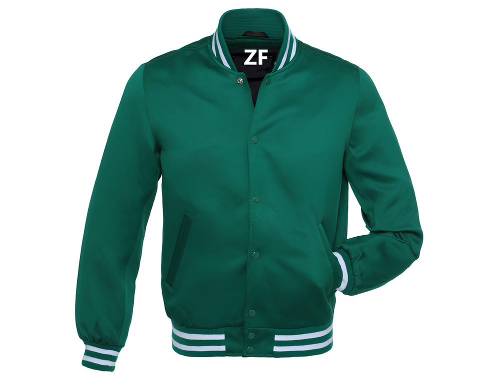 Custom Made Letterman Jacket Baseball Jacket Forest Green Satin Men M