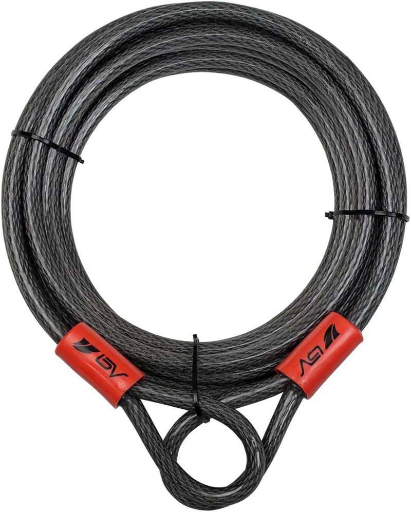 BV 30FT Security Steel Cable with Loops, Flex Cable, Lock Cable 3/8 Inch, for U-
