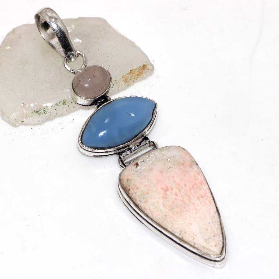Scolecite Owhyee Blue Opal 925 Silver Plated Pendant 3