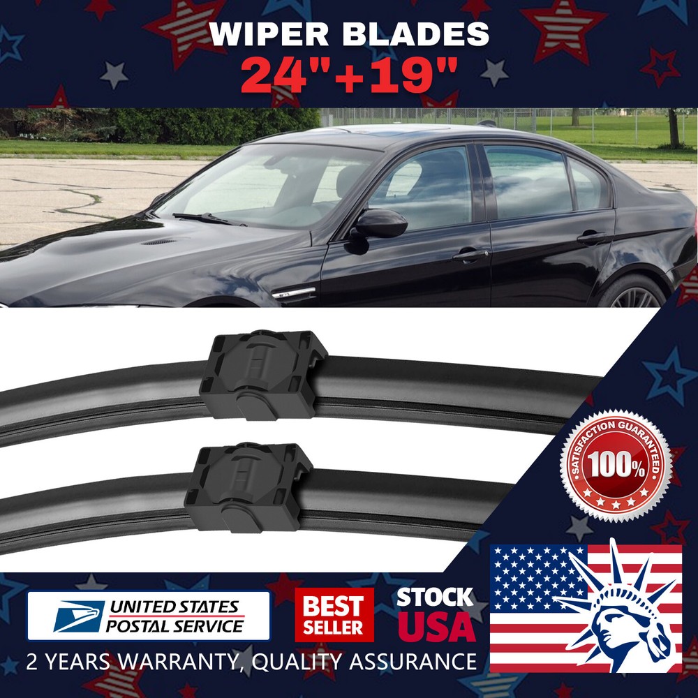 Side lock 24''+ 19'' Set Premium Bracketless Windshield Wiper Blades All Season