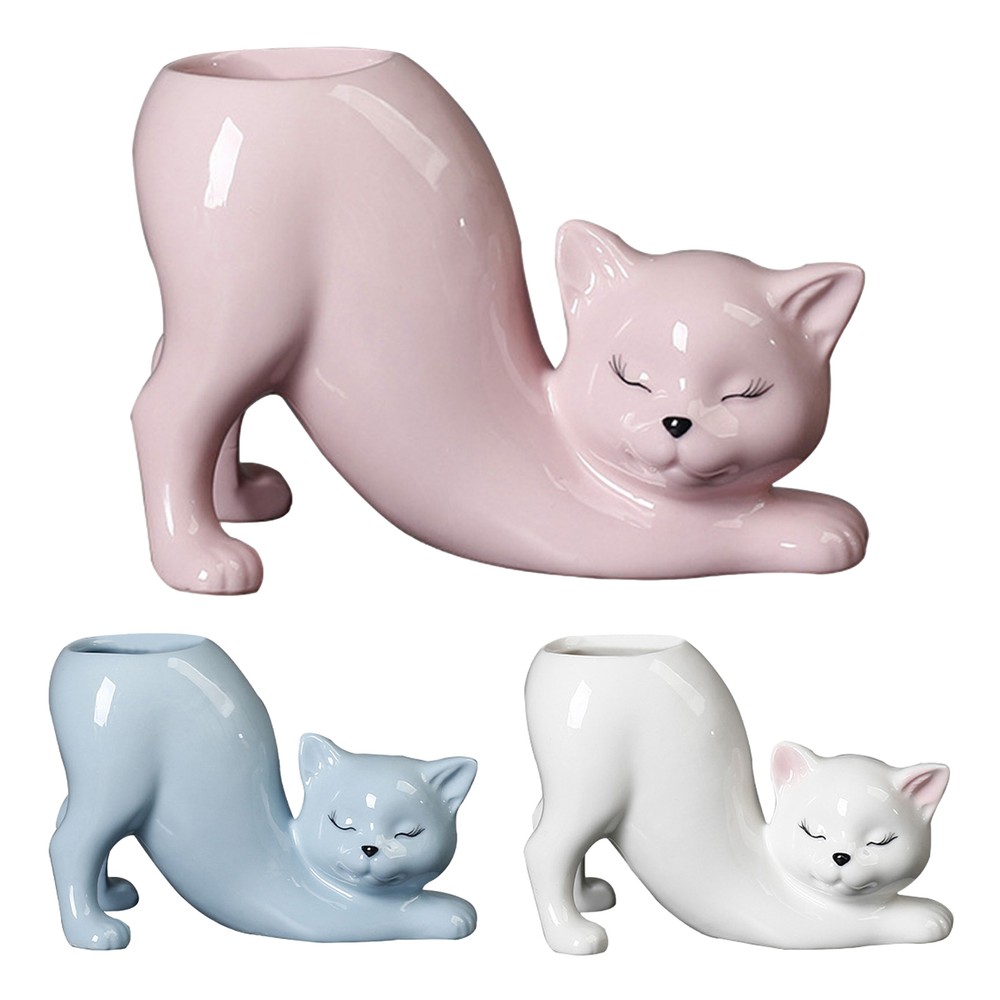 Cat Planter Cute Ceramic Plant Pots Desktop Vase Holder Modern Home Garden Decor
