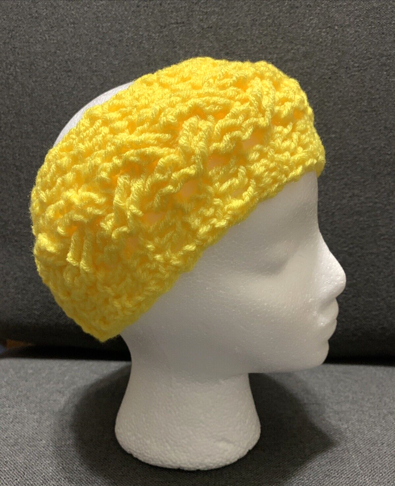 Bright Yellow Celtic Braid Crochet Headband Earwarmer for Skiers