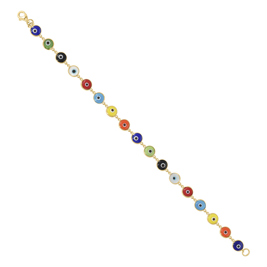 10k Yellow Gold Evil Eye Good Luck Bracelet for Women 4.5g 7in
